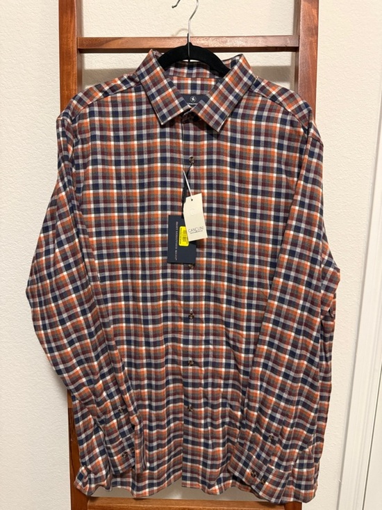 Hart Schaffner Marx Other - Hart Schaffner Marx Men’s Rust & Navy Plaid Button-Down Shirt Size XL